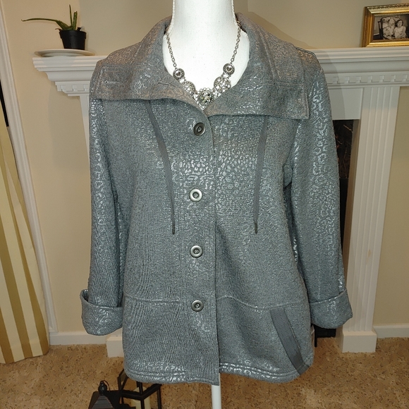 RUBY RD METALLIC FOIL LEOPARD PRINT JACKET S - Picture 3 of 6